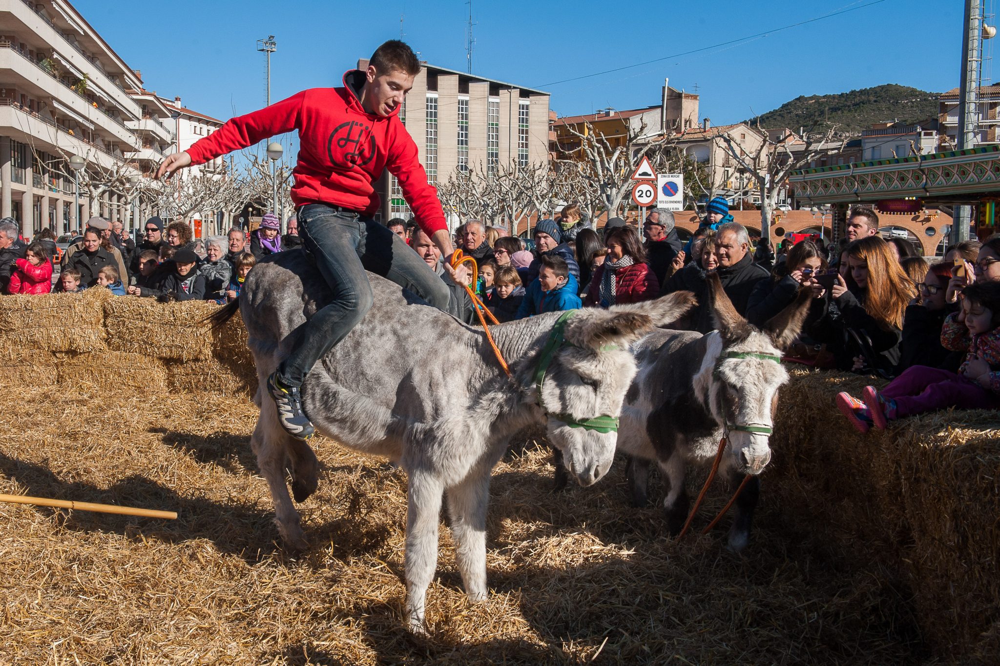 Home sobre un burro