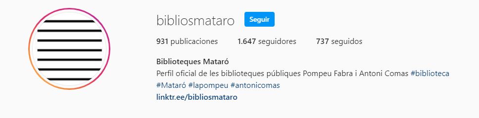 Biblioteques - Perfil d'Instagram bibliosmataro