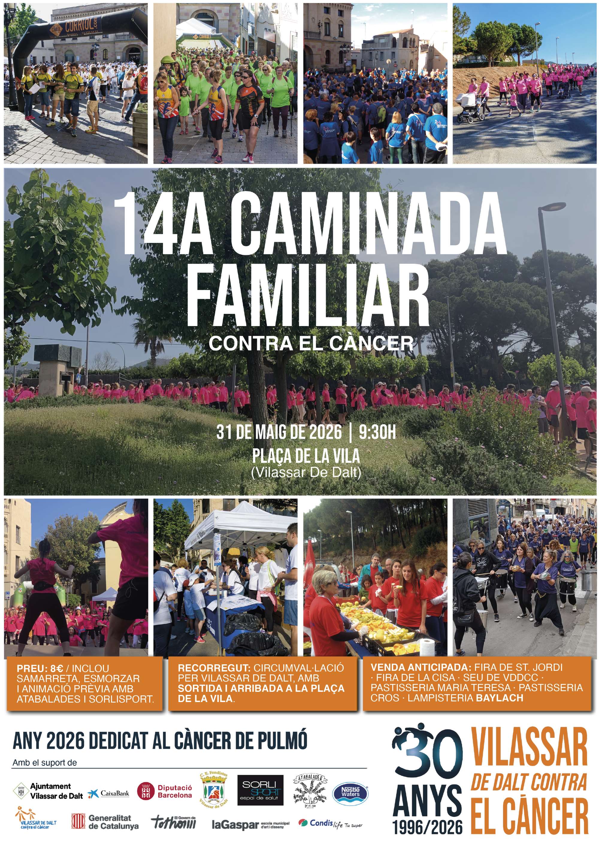 Cartell de la 14a Caminada Familiar Contra el Càncer, que tindrà lloc el 31 de maig a Vilassar de Dalt 14a Caminada Familiar Contra el Càncer