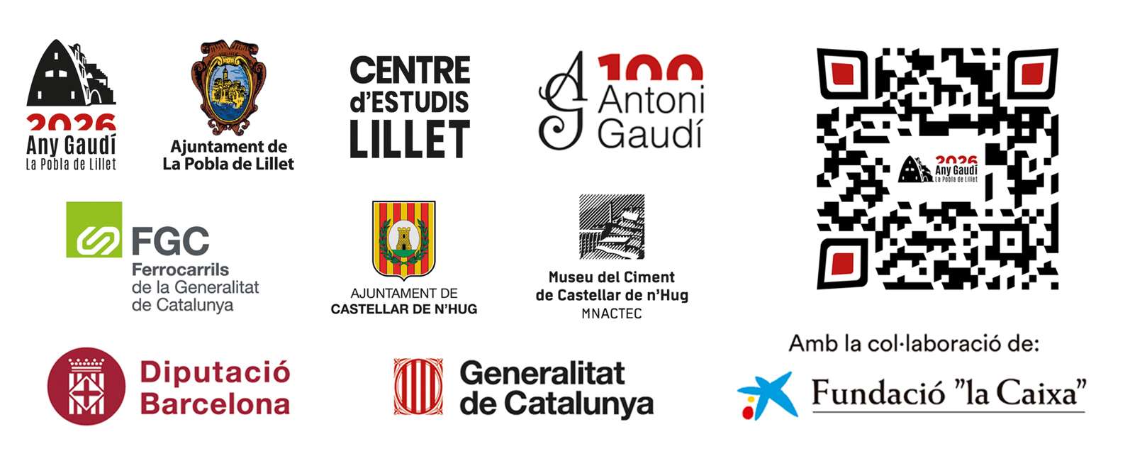 Logotips de les institucions col·laboradores en l'Any Gaudí 2026 Col·laboradors
