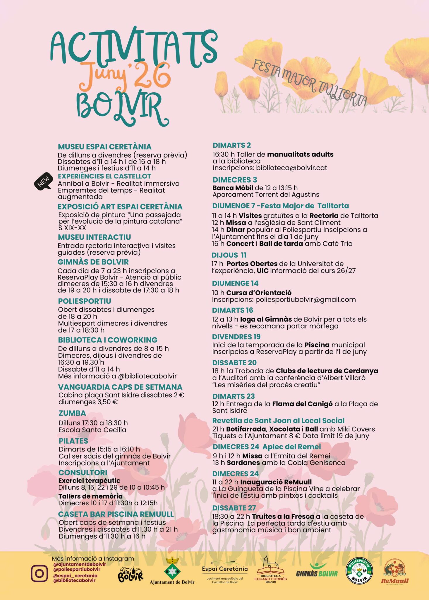Agenda de Bolvir juny 2026: activitats culturals, esportives i festes populars