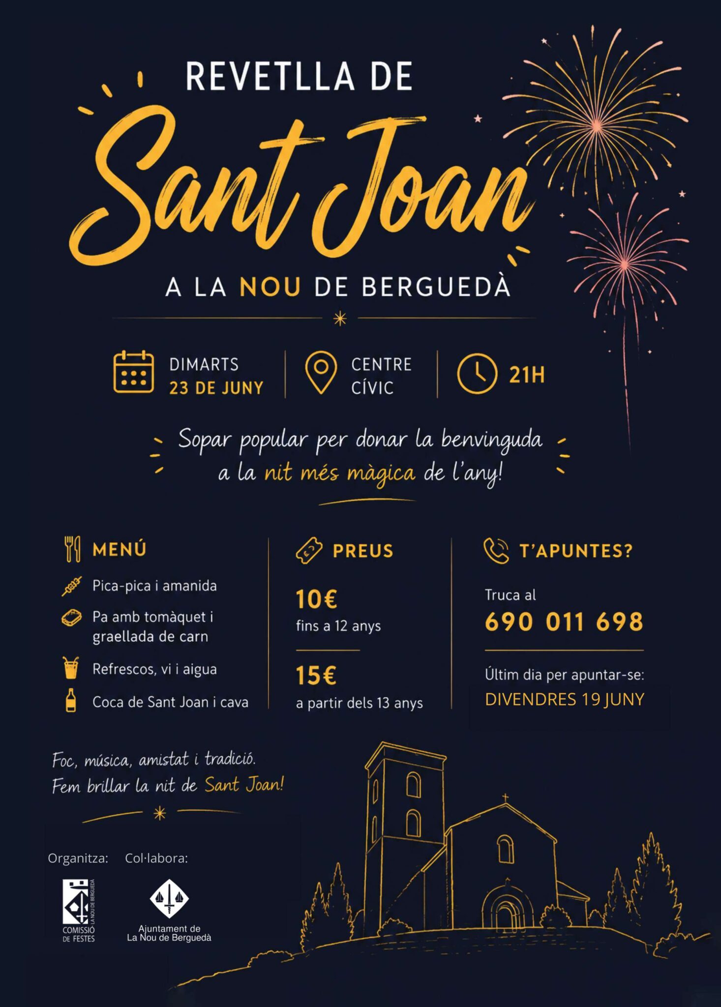 Revetlla de Sant Joan a La Nou de Berguedà: sopar popular i festa