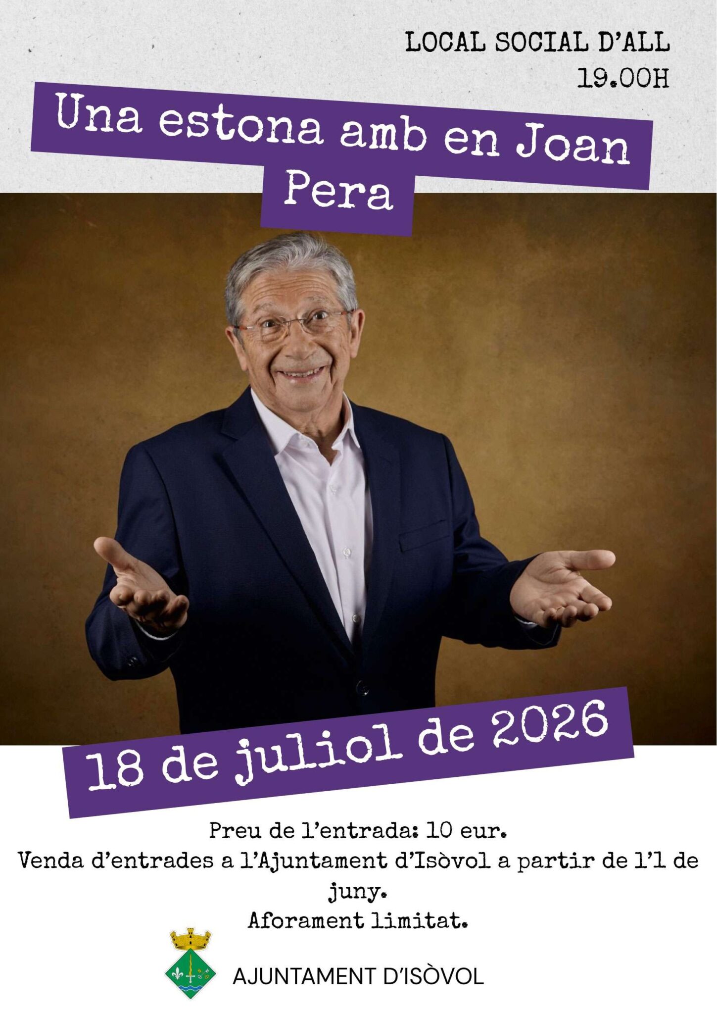 Una estona amb en Joan Pera: acte cultural a Isòvol el 18 de juliol de 2026