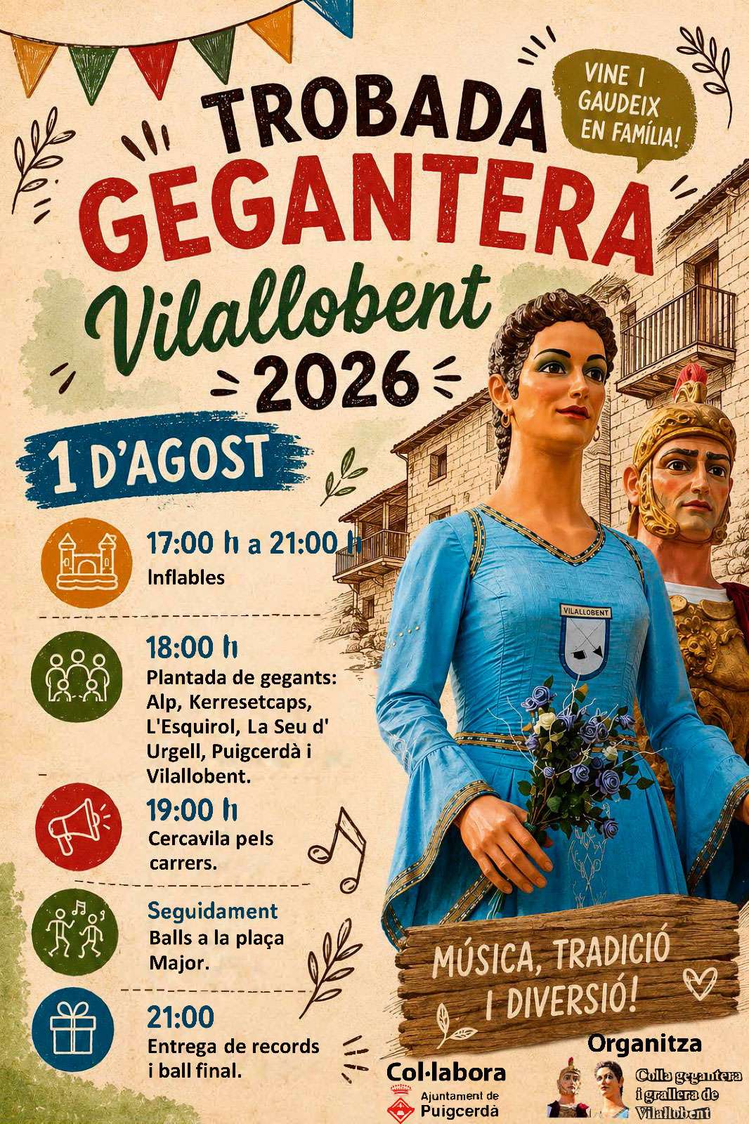 Trobada Gegantera a Vilallobent 2026: música, tradició i festa l'1 d'agost