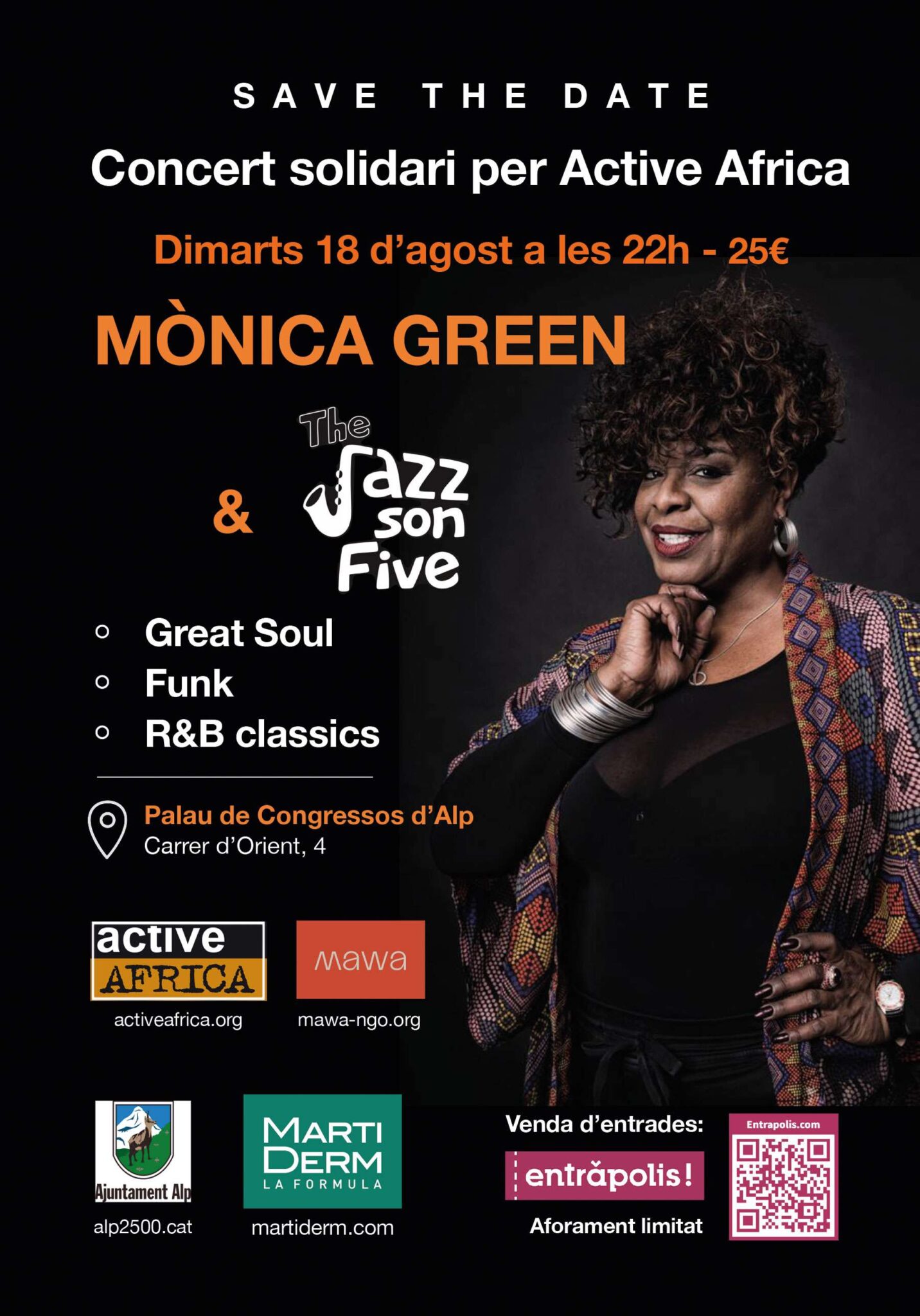 Concert solidari de Mònica Green i The Jazz son Five a Alp, el 18 d’agost