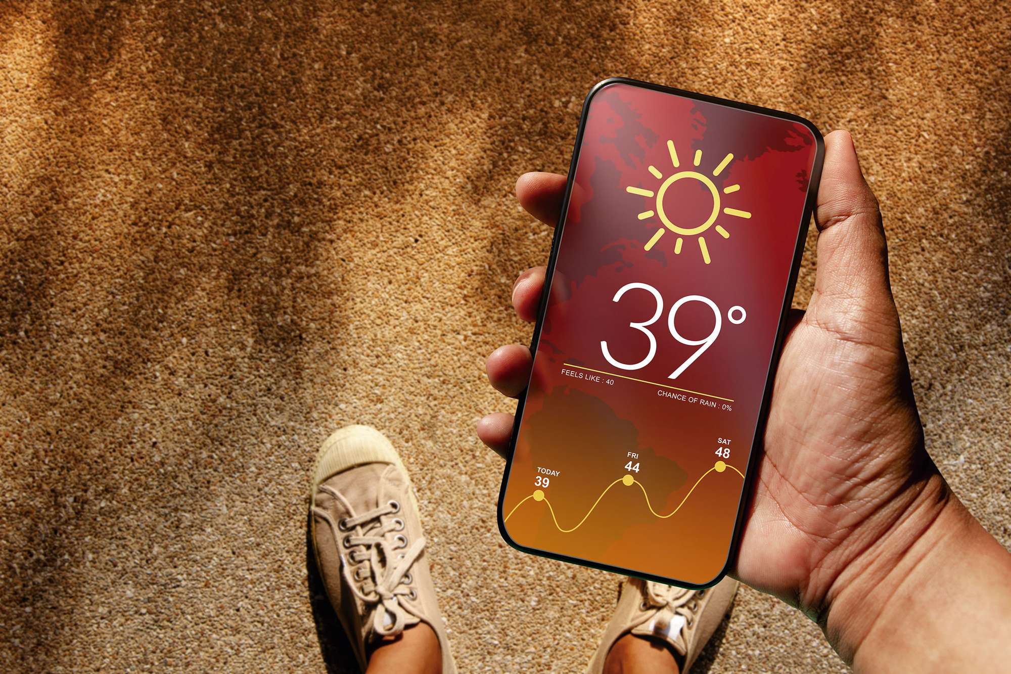 Aplicació de pronòstic del temps mostrant temperatures altes