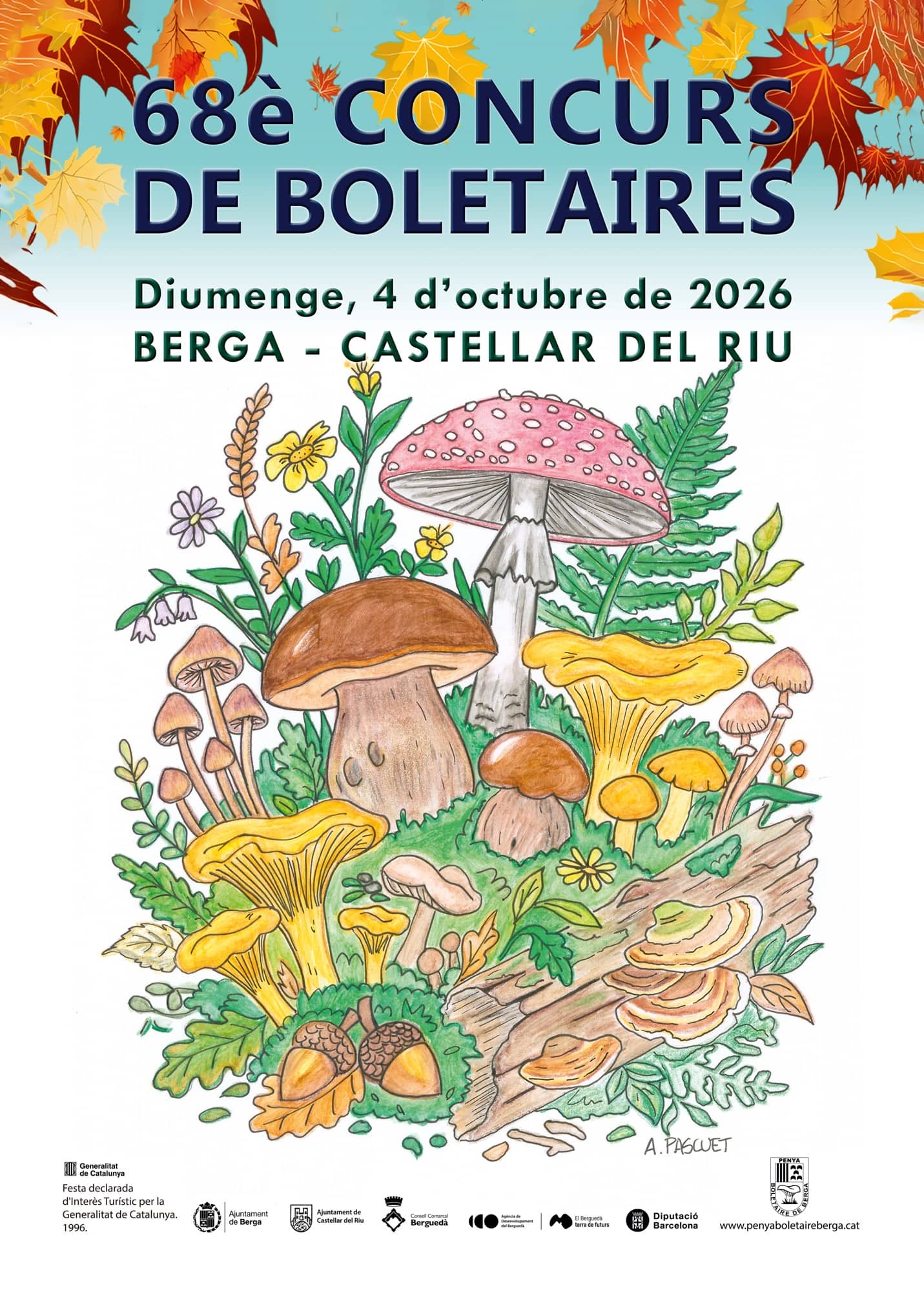 Cartell oficial del 68è Concurs de Boletaires amb il·lustració de setes i fons d'octubre