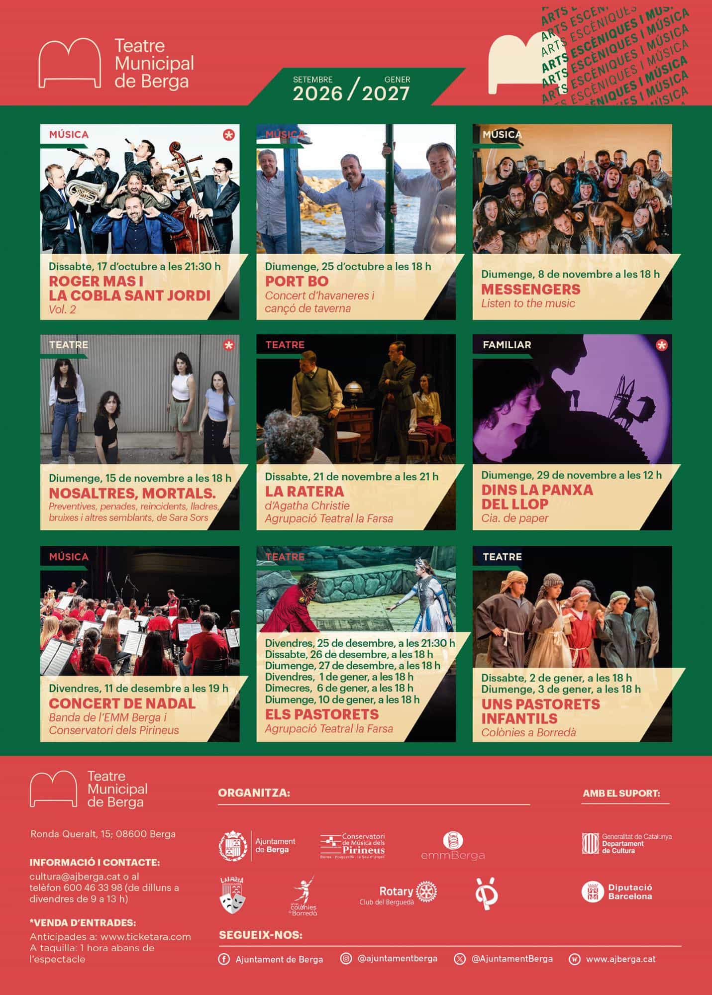 Cartell en format vertical amb la programació del Teatre Municipal de Berga