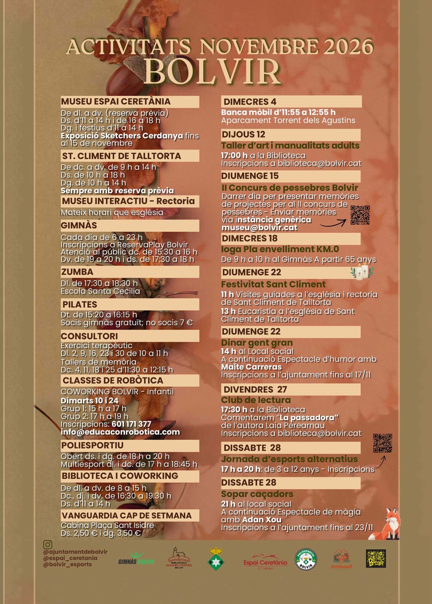 Cartell de les activitats de novembre de 2026 a Bolvir