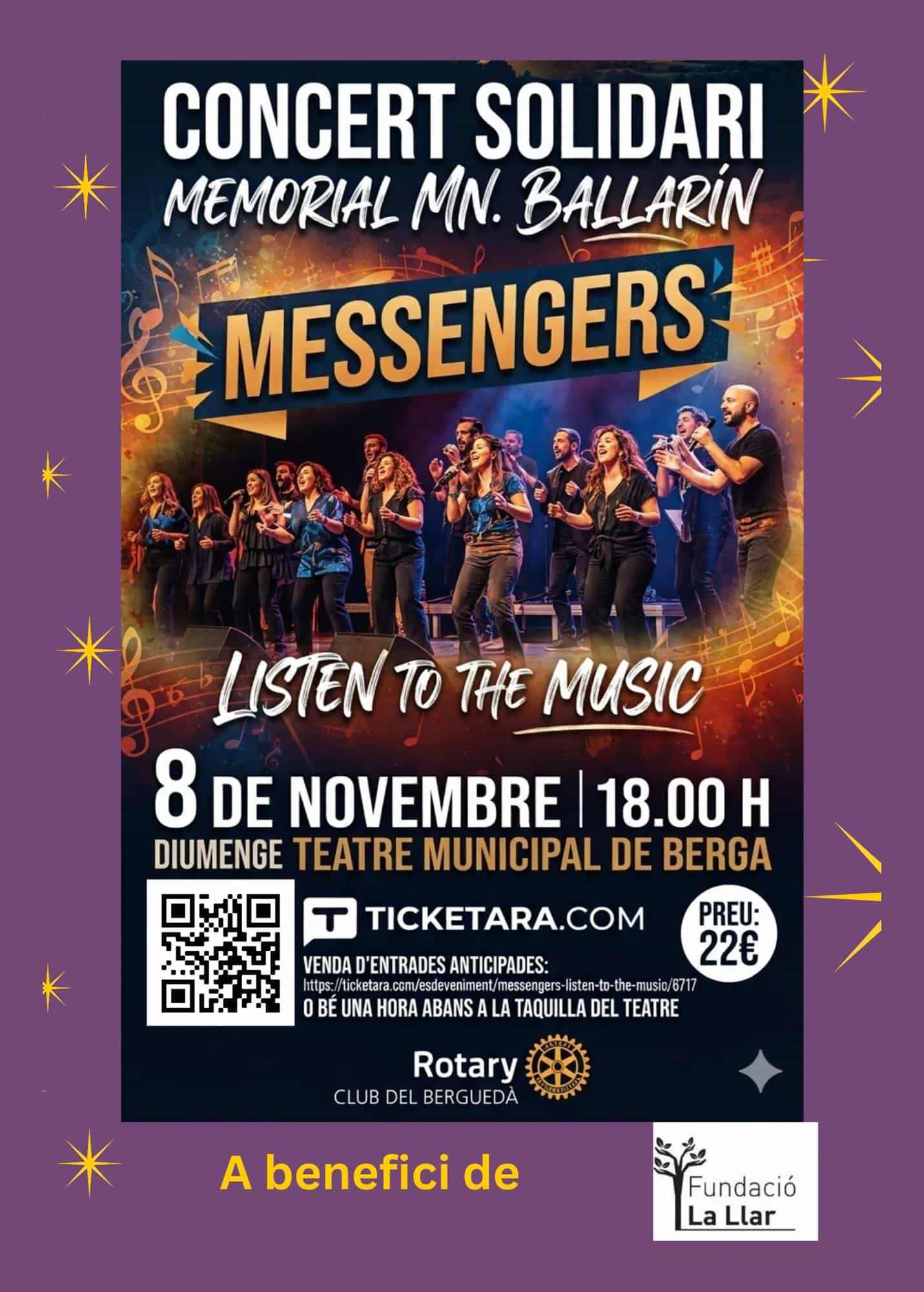 Cartell del concert solidari de Messengers a Berga